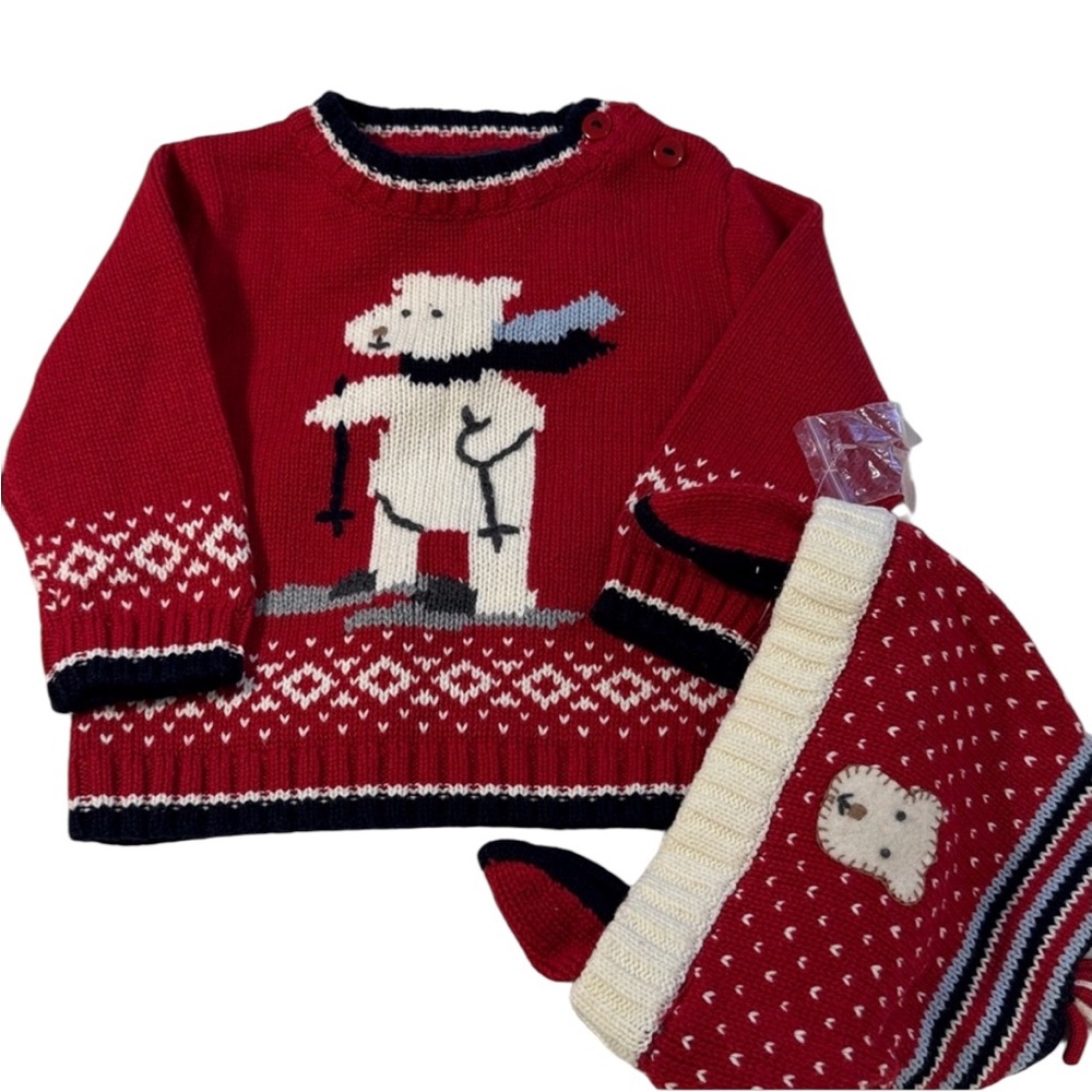 Fair Isle–Style Polar Bear Knit Sweater & Hat Set NWOT 0–3 Months Nordic Scandi
